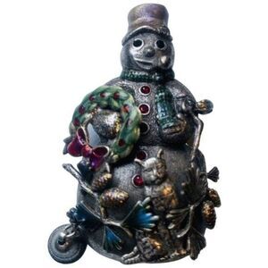 Kirks Folly Pewter Colored Christmas Snowman Brooch With Enameled Pin